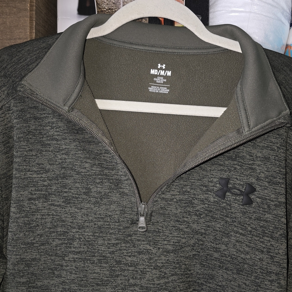Under Armour Mens Armour Fleece 1/4 Zip Pullover Olive Green Heather 1373359 MD - Picture 3 of 8
